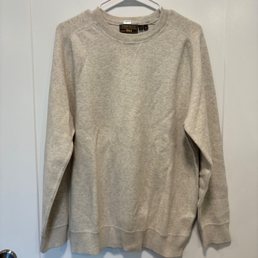 Superdry Mens Crewneck Sweater Oatmeal Heather Grey Raglan 2XL 0706-3562